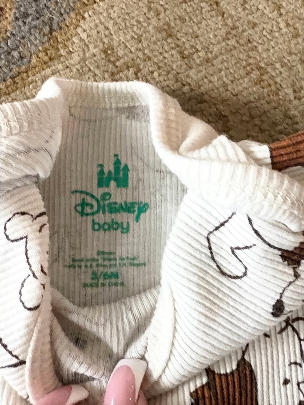 Disney Baby White and Brown Character Ribbed Onesie